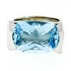 Image 1 : Estate 14kt White Gold Oval Checkerboard Blue Topaz Ring