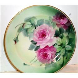 Hand Painted Limoges Red Rose on Green Plate #1853887