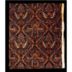 Brown and Blue Batik Textile Fabric 1.1 x 2.8 #1854164