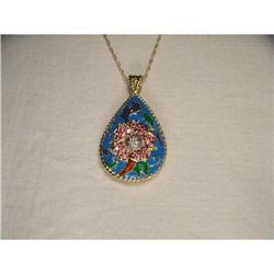 14K YG Enamel Rhodolite Diamond Floral Necklace#1854395