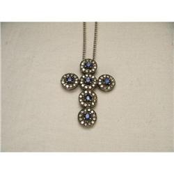 18K Black Gold Sapphire Diamond Cross Pendant #1854398