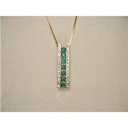 Estate 14K YG Emerald Diamond Bar Pendant Slide#1854408