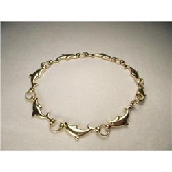 Estate 14K YG Yellow Gold Dolphin Link Bracelet#1854413