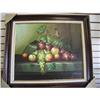 Image 1 : OIL PAINTING FRUIT ON TABLE GREENS N BURGUNDY #1854787