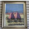 Image 1 : OIL PAINTING BEACH W/CABANA'S RED STRIPE OCEAN #1854789