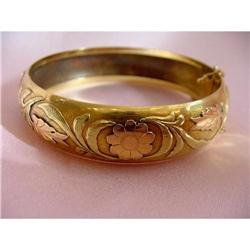 Art Nouveau 18K Three Tone Gold Bangle #1884196