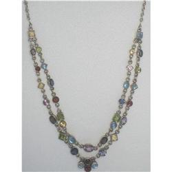 Multi Gemstone & Silver Double Strand Necklace #1884469