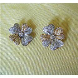 1980~18K Y&W GOLD & PAVE'DIAMOND PETAL EARRINGS#1884726