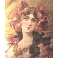 Art Nouveau pillow with poppies & gold trim #1884810