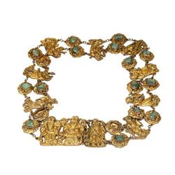 19C Chinese Brass Jade 8 Immortal Belt  #1890207