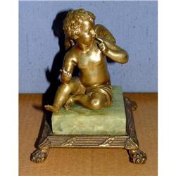 19c Bronze Pondering Angel Desk Sculpture #1890576