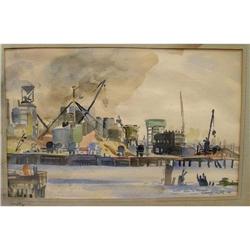 Art Deco WPA Industrial Watercolor Painting #1890580