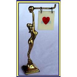 ART DECO BRASS FIGURINE WOMAN AS BRIDGE MARKER #1890619