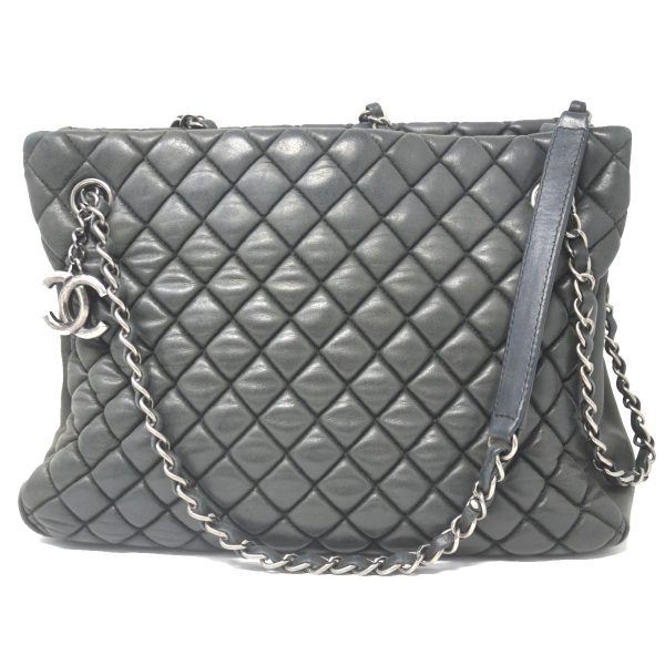Authentic Chanel Quilted Charcoal Calfskin Tote