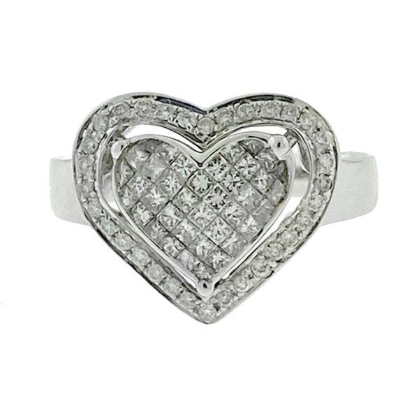 14k White Gold Diamond Pave Heart Ring