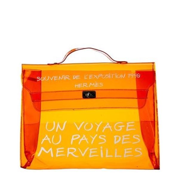 Authentic Hermes Orange Vinyl Kelly Beach Bag