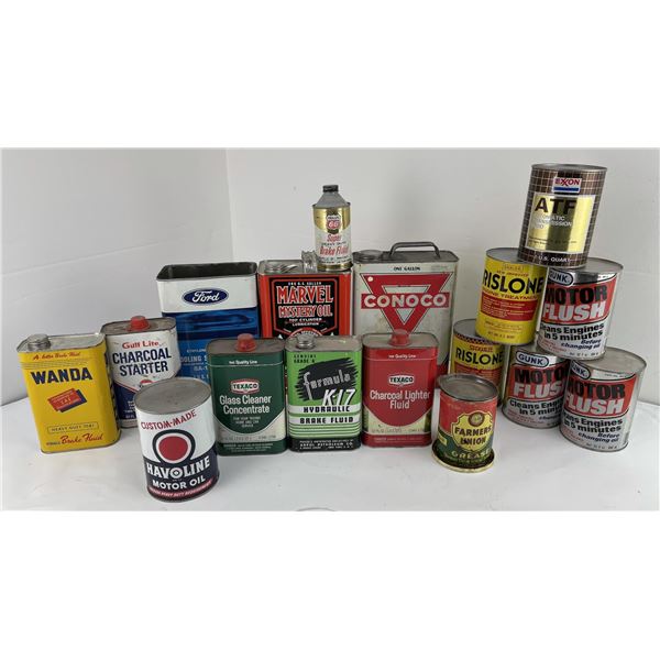 Lot of Oil Cans Conoco Ford Texaco Gulf