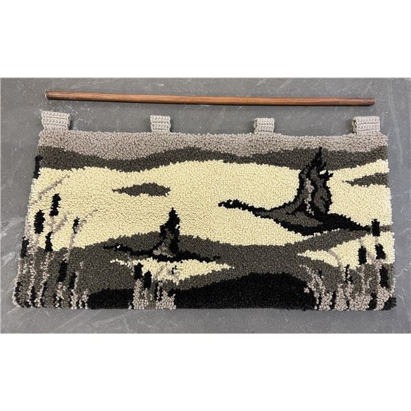 Danish Mid Century Hooked Wool Wall Rug Geese