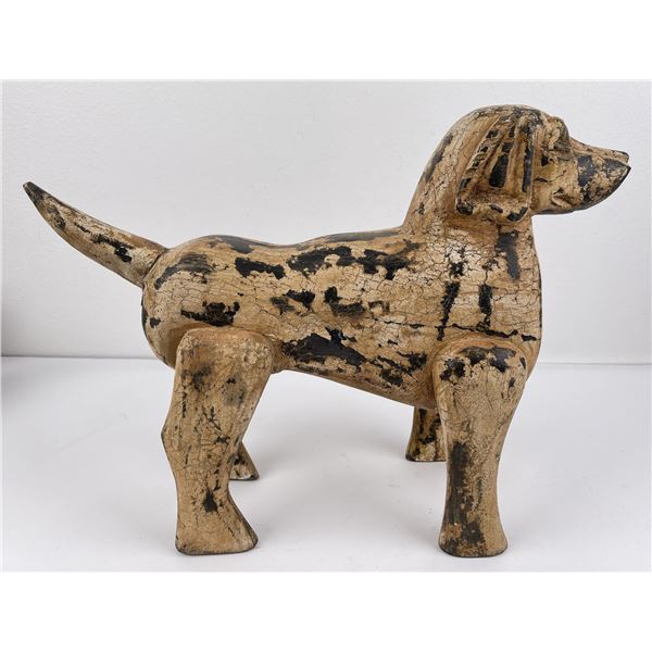 Antique Folk Art Carved Wood Dog Statue