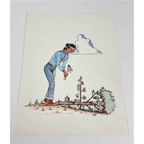 ED Scott Navajo Indian Chopping Wood Print