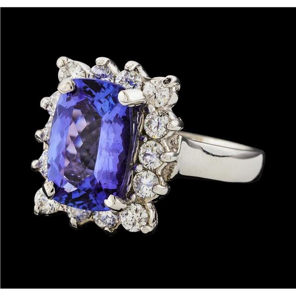 3.84 ctw Tanzanite and Diamond Ring - 14KT White Gold