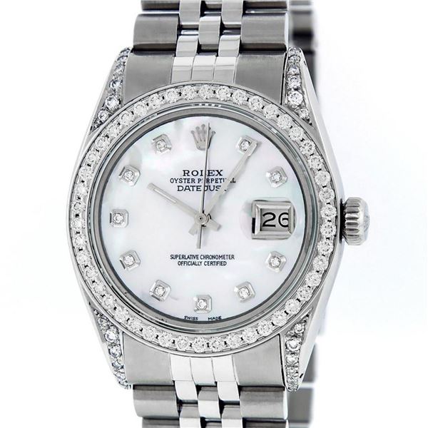 Rolex Mens Stainless Steel MOP Diamond Lugs 36MM Oyster Perpetual Datejust