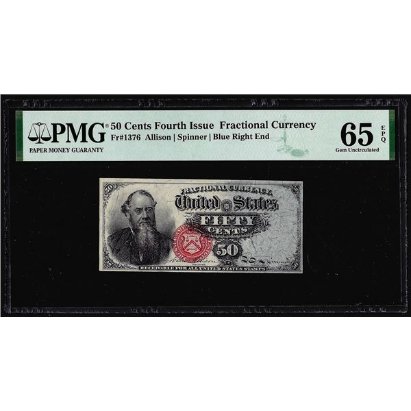 1863 Fourth Issue 50 Cent Fractional Currency Note Fr.1376 PMG Gem Uncirculated 65EPQ