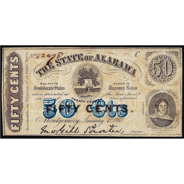 1863 State of Alabama Fifty Cents Obsolete Banknote