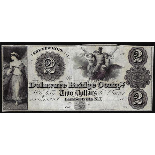 1800's $2 Delaware Bridge Lambertville, N.J.  Obsolete Banknote