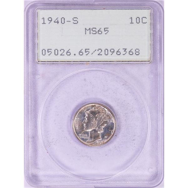 1940-S Mercury Dime Coin PCGS MS65 Green Rattler Holder