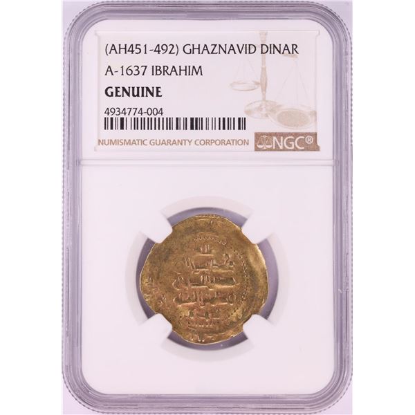 AH451-492 Ghaznavid Dinar A-1637 Ibrahim Gold Coin NGC Genuine