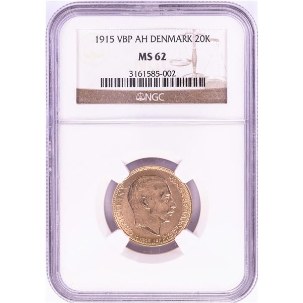 1915 VBP AH Denmark 20 Kroners Gold Coin NGC MS62