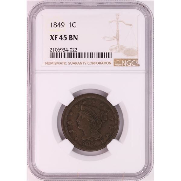 1849 Braided Hair Large Cent Coin NGC XF45BN