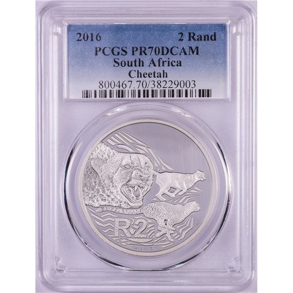 2016 Proof South Africa 2 Rand Cheetah Silver Coin PCGS PR70DCAM