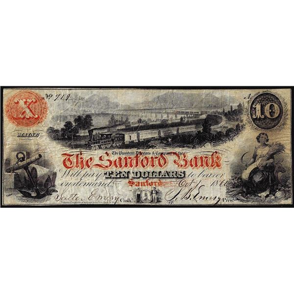 1860 $10 The Sanford Bank Sanford, ME Obsolete Banknote