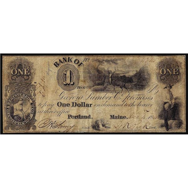 1843 $1 Georgia Lumber Company Portland, ME Obsolete Banknote