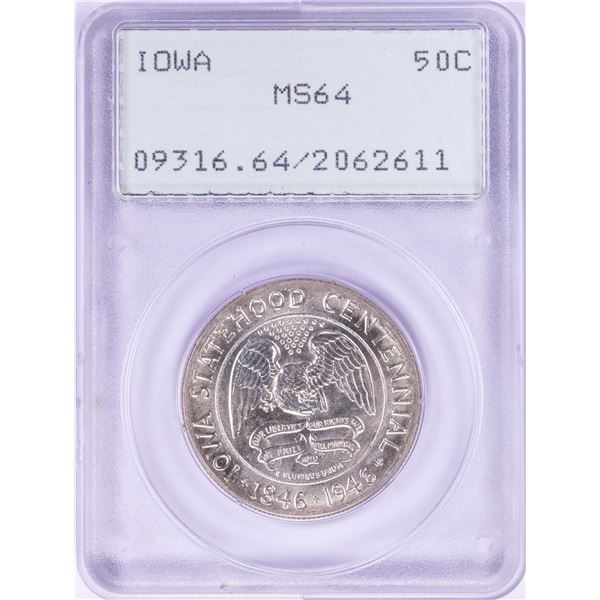 1946 Iowa Statehood Commemorative Half Dollar Coin PCGS MS64 Old Green Rattler