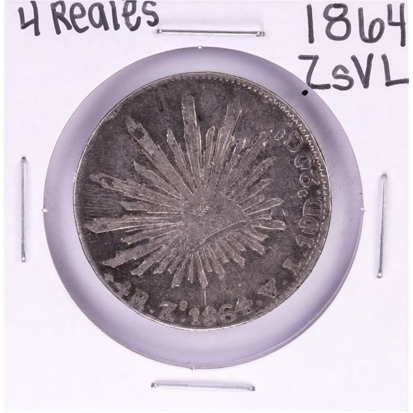 1864 ZsVL Mexico 4 Reales Silver Coin