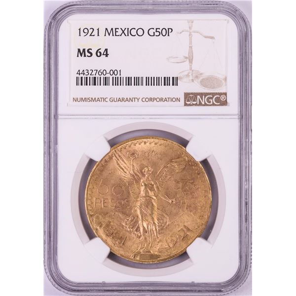 1921 Mexico 50 Pesos Gold Coin NGC MS64 Key Date
