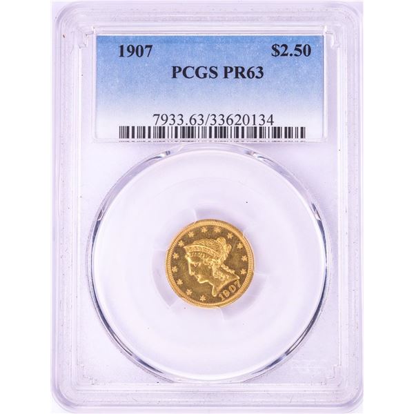 1907 Proof $2 1/2 Liberty Head Quarter Eagle Gold Coin PCGS PR63