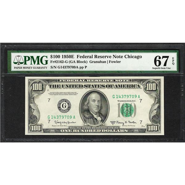 Finest Known 1950E $100 Federal Reserve Note Chicago PMG Superb Gem Uncirculated 67EPQ