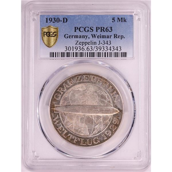1930-D Proof Germany Weimar Republic Zeppelin PCGS PR63