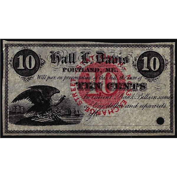 1800's Ten Cents Hall L. Davis Portland, ME Obsolete Banknote