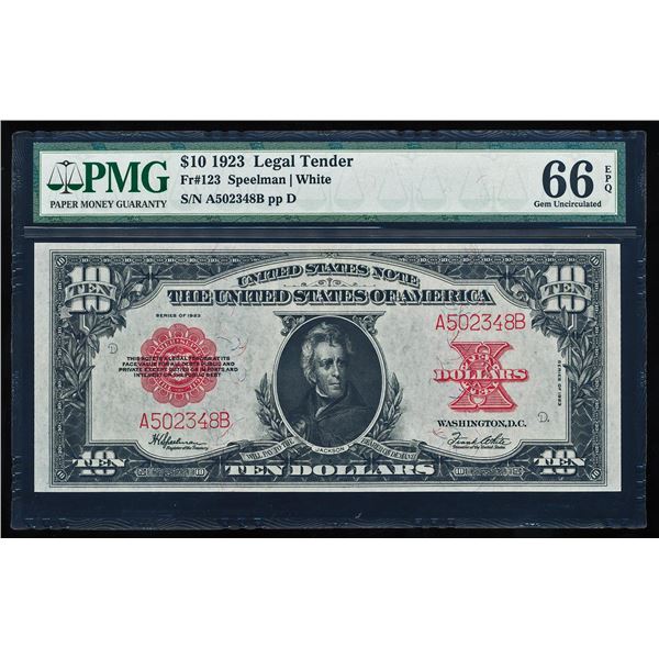 1923 $10 'Poker Chip' Legal Tender Note Fr.123 PMG Gem Uncirculated 66EPQ