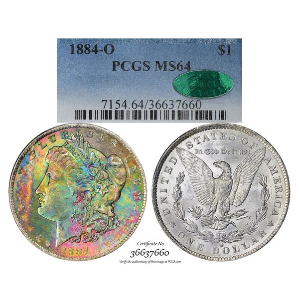 1884-O $1 Morgan Silver Dollar Coin PCGS MS64 CAC Amazing Toning
