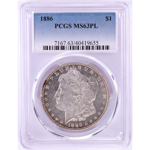 1886 $1 Morgan Silver Dollar Coin PCGS MS63PL