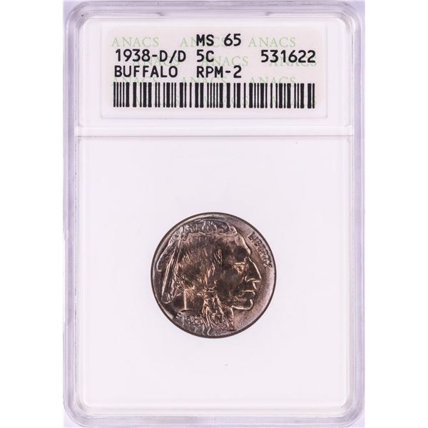 1938-D/D Buffalo Nickel Coin ANACS MS65 RPM-2
