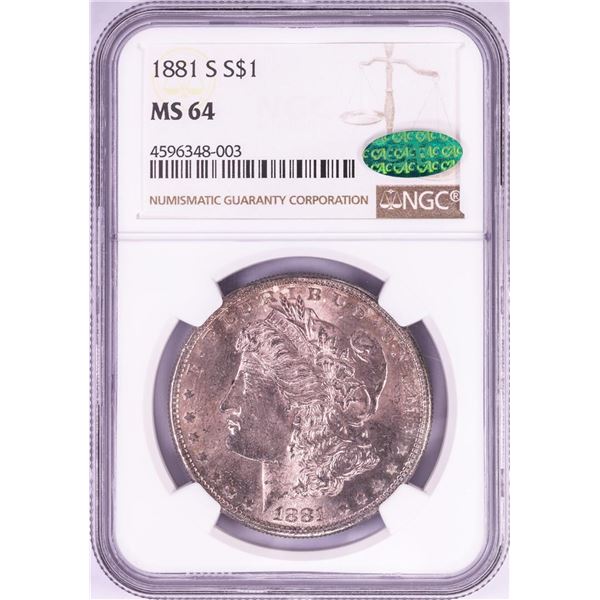 1881-S $1 Morgan Silver Dollar Coin NGC MS64 CAC Nice Toning