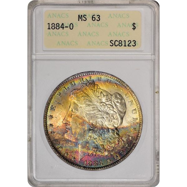 1884-O $1 Morgan Silver Dollar Coin ANACS MS63 Amazing Toning