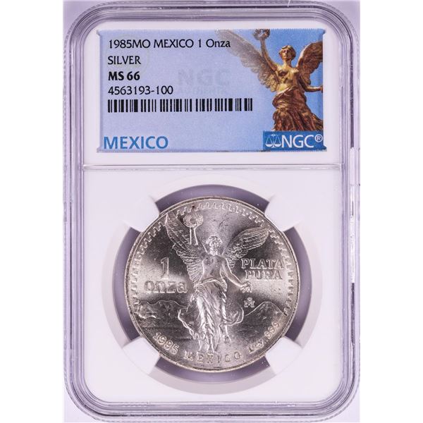 1985Mo Mexico 1 Onza Libertad Silver Coin NGC MS66